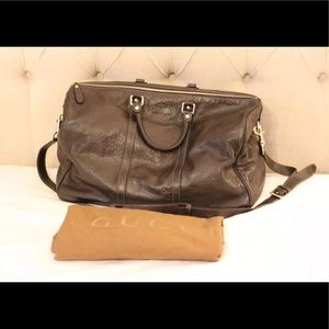Authentic Gucci Brown Leather Carry On Duffle Bag